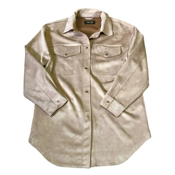 Truth By Republic faux suede shacket Snap Tan Oversize Soft Cozy Casual Womens L - Picture 11 of 11